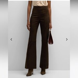 Kobi Halperin Joelle High-Rise Leather Suede Flare Pants Chocolate Brown 2